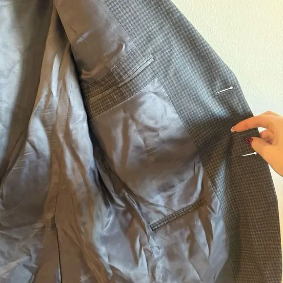 Peter Millar 100% Wool Plaid Gray Blazer Suit Jacket 42R - Picture 6 of 10